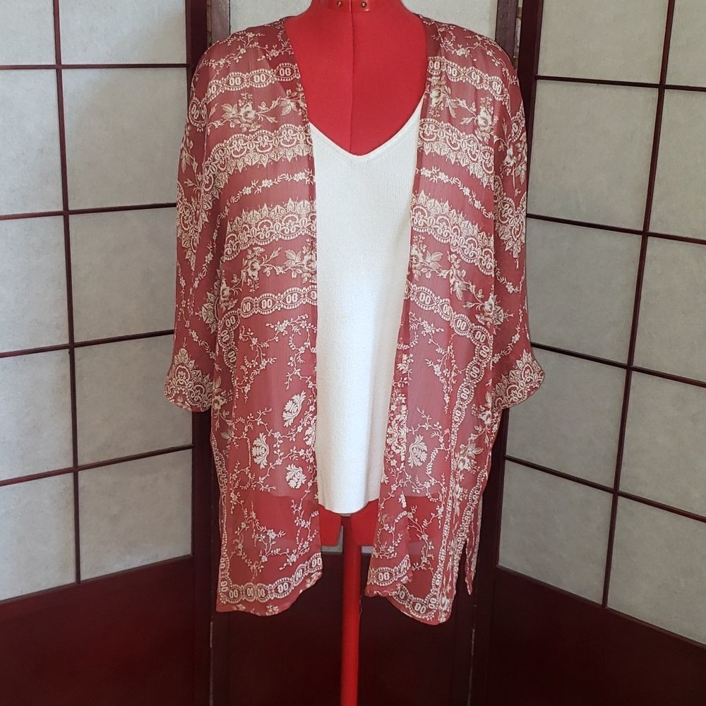 Christopher & Banks Open-faced Floral Designed Transparent Cardigan